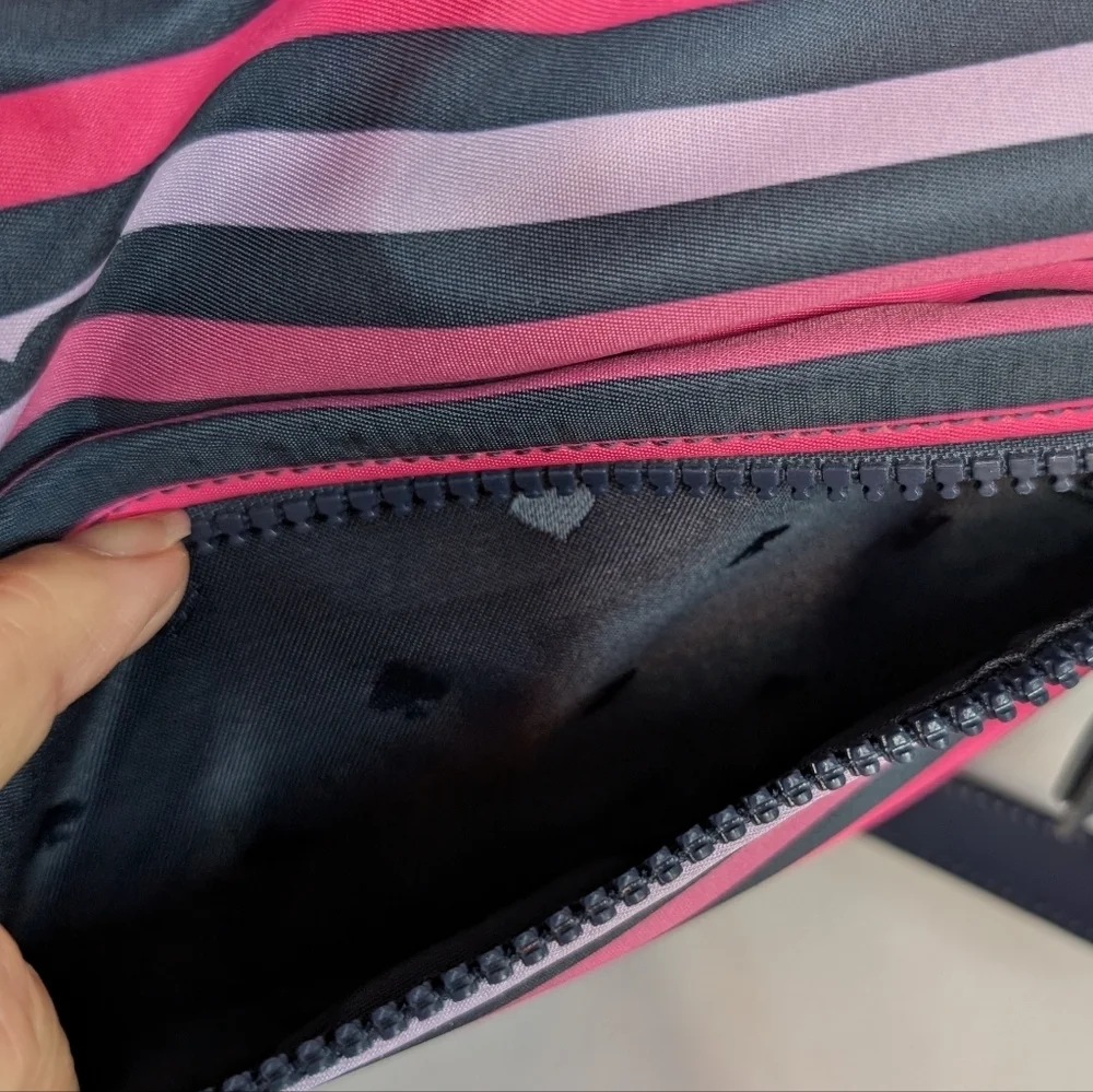 Kate Spade Jae Nylon Pink Striped Patrice Lip Weekender Duffel Bag Like New